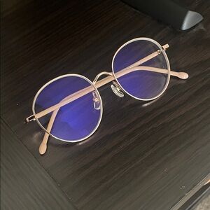 Round Gold Frame Glasses with Blue Lenses